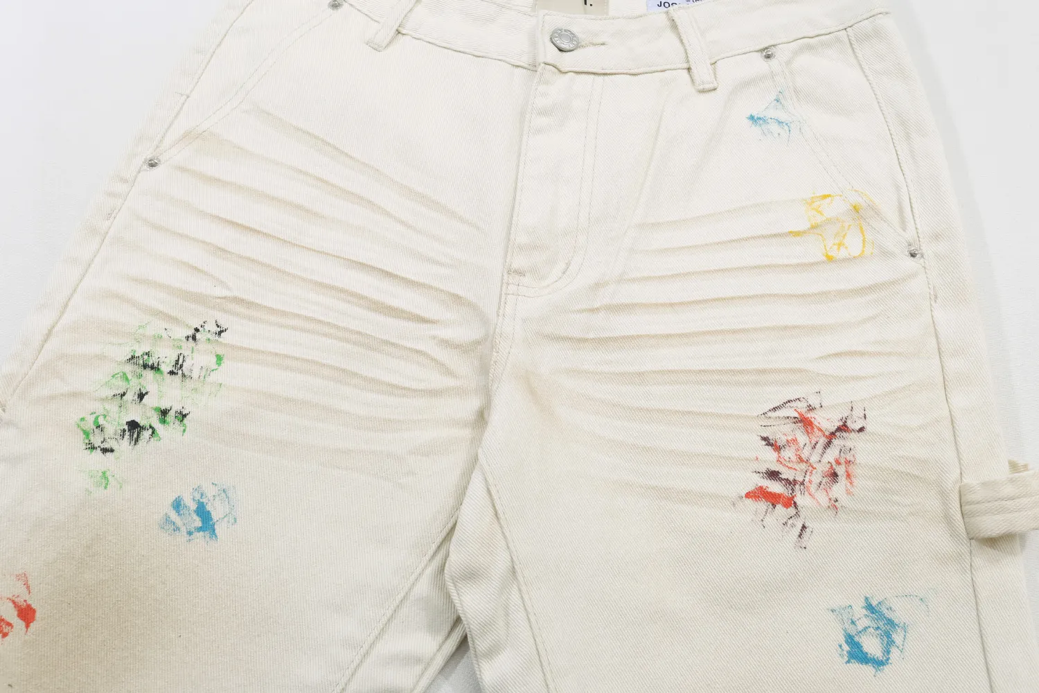 660#Gallery Dept new hand-painted splash-ink mud-dyed distressed style overalls logging pants washed off-white spliced ​​micro-flared jeans beautiful trendy versatile casual pants off-white S~XL P270